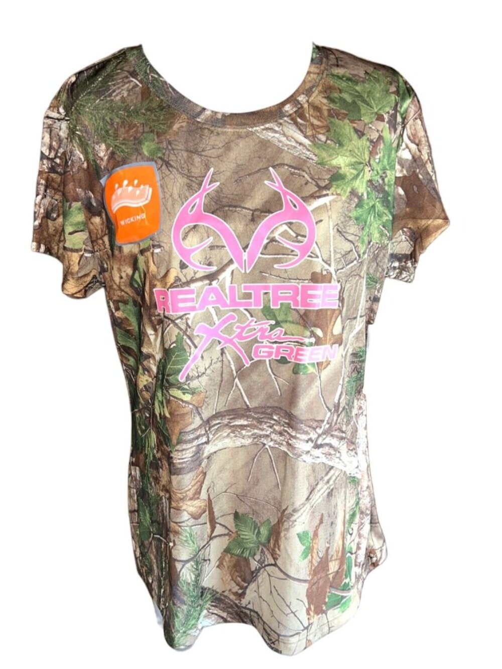 Realtree Womens Camo T-Shirt L/G Pink Logo Polyester Crew Neck Hunting Tee - Picture 9 of 13